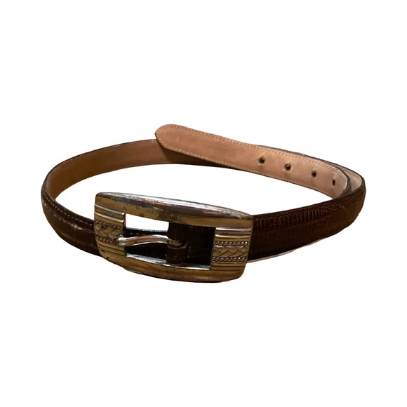 Vintage Italian Calfskin Brown Leather Belt Silver Buckle Made in USA 9873 - Picture 2 of 7